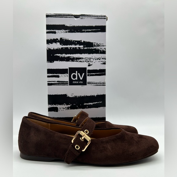 DV by Dolce Vita Mauryce Brown Faux Suede Mary Jane Flats Gold Buckle Size 8 NWT - Picture 11 of 11